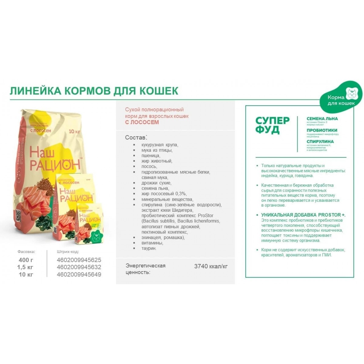 Сухой корм Наш рацион для взрослых кошек Лосось, 10 кг