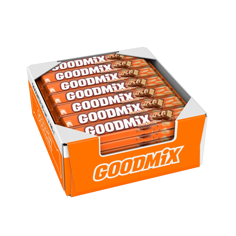 Goodmix® Salted peanut taste. Молочный шоколад с начинкой со вкусом соленого арахиса и хрустящей вафлей, декорированный. 46г