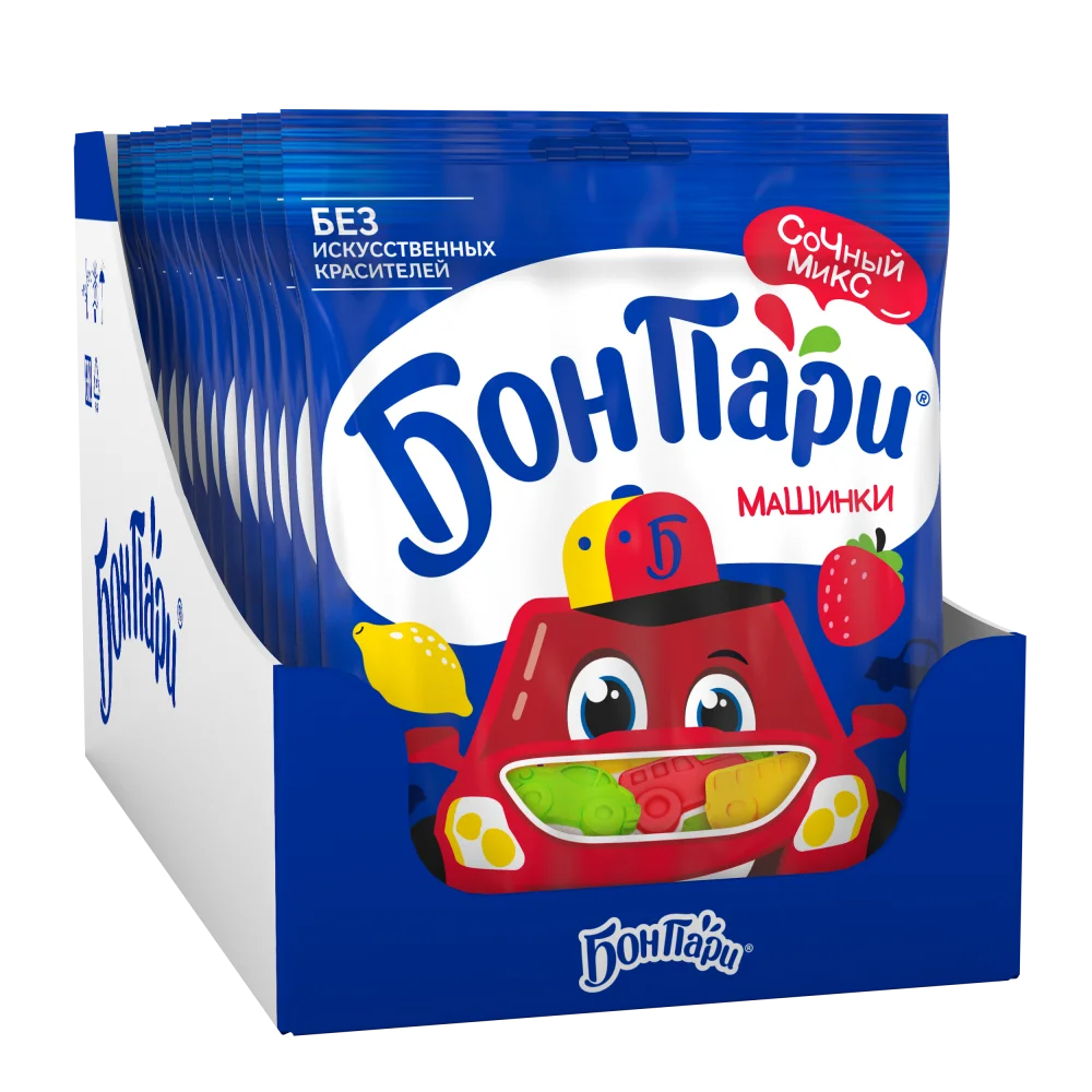 Бон Пари. Машинки. Мармелад жевательный фигурный со вкусом фруктов.