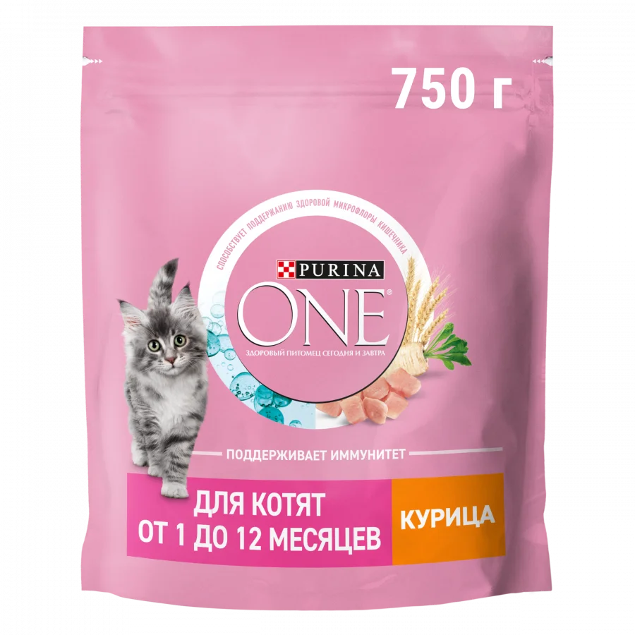 Сухой корм PURINA ONE® полнорационный для котят от 1 до 12 месяцев, с высоким содержанием курицы, 750 г