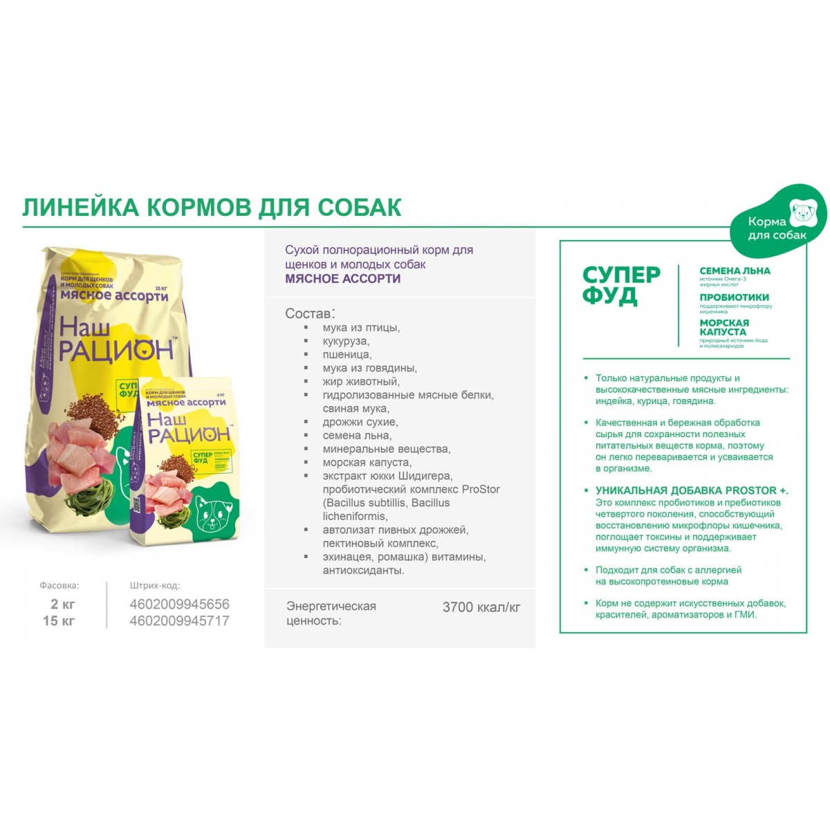 Сухой корм для щенков и молодых собак Наш Рацион, Мясное ассорти, 15 кг