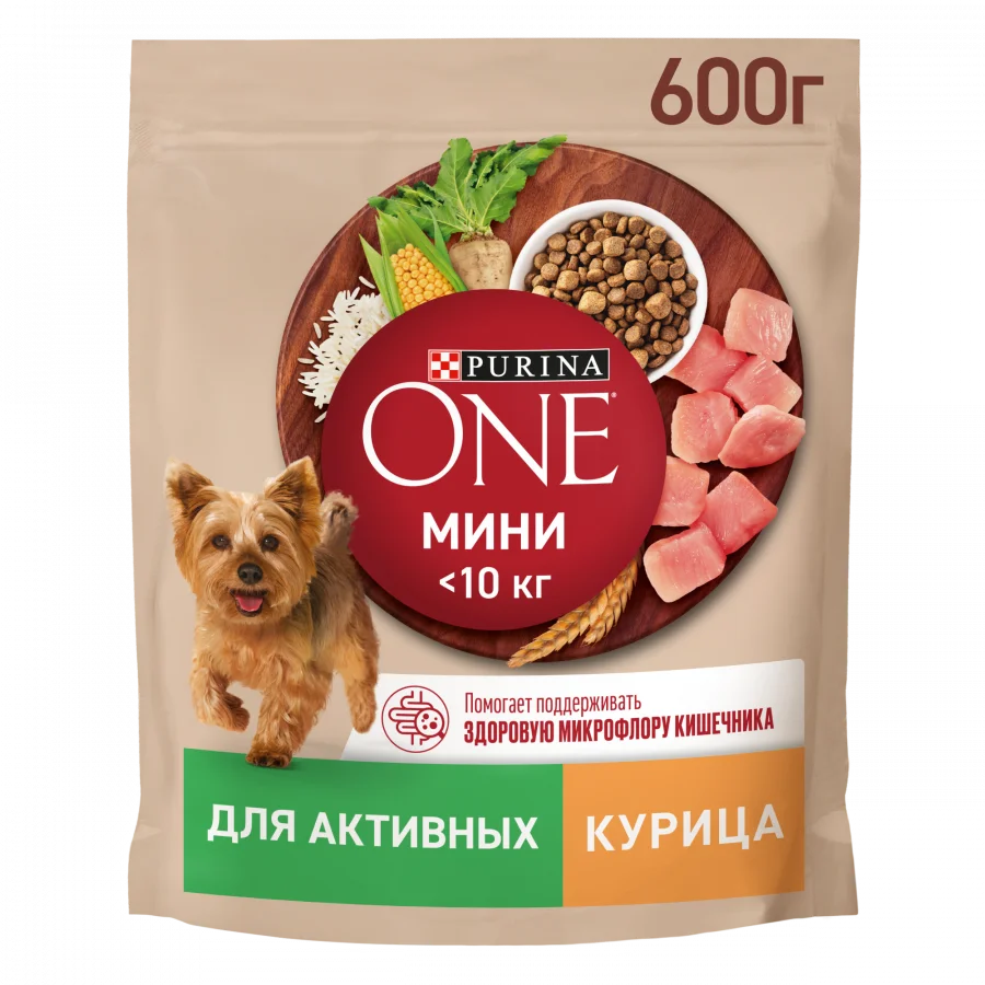 Сухой корм Purina ONE® для собак мелких пород с активным образом жизни, с высоким содержанием курицы и с рисом, Пакет, 600 г