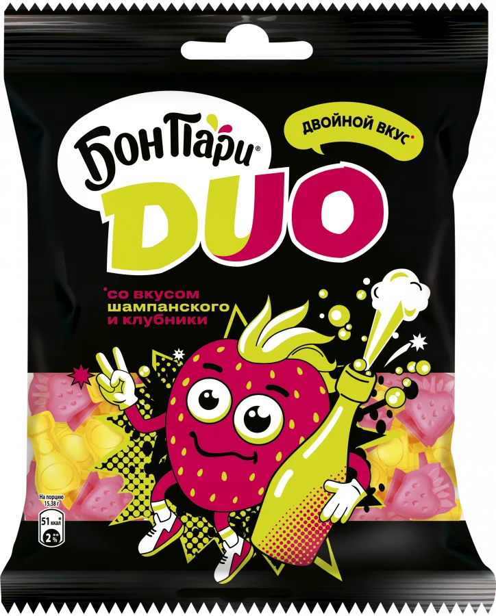 Бон Пари® ДУО. Мармелад жевательный со вкусом шампанского и клубники.