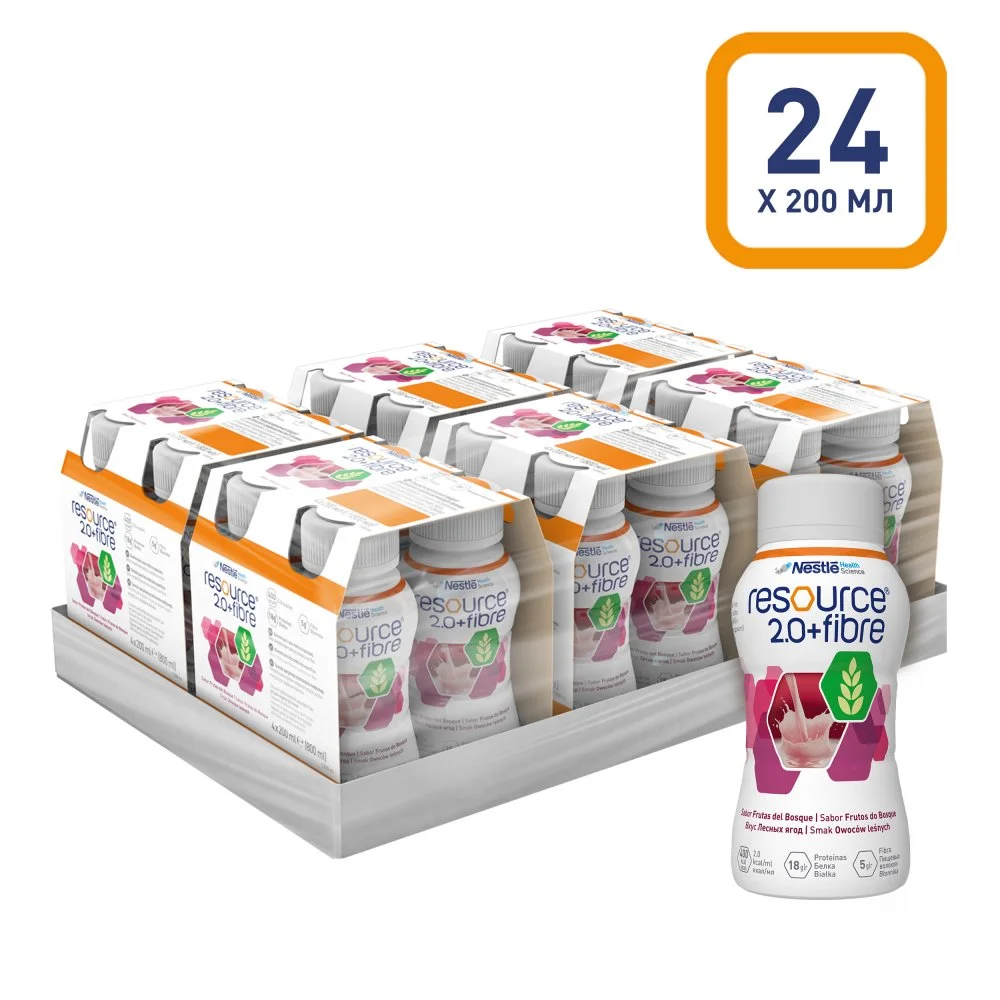 Resource® 2.0+Fibre (Ресурс 2.0+Файбер), жидкая смесь со вкусом лесных ягод, 200 мл