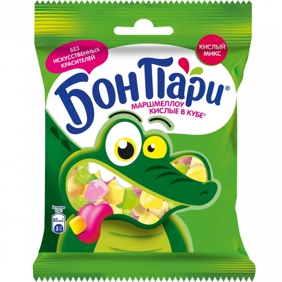 БОН ПАРИ®  КИСЛЫЕ В КУБЕ ®  Маршмеллоу. Сбивное кондитерское изделие со вкусом фруктов.