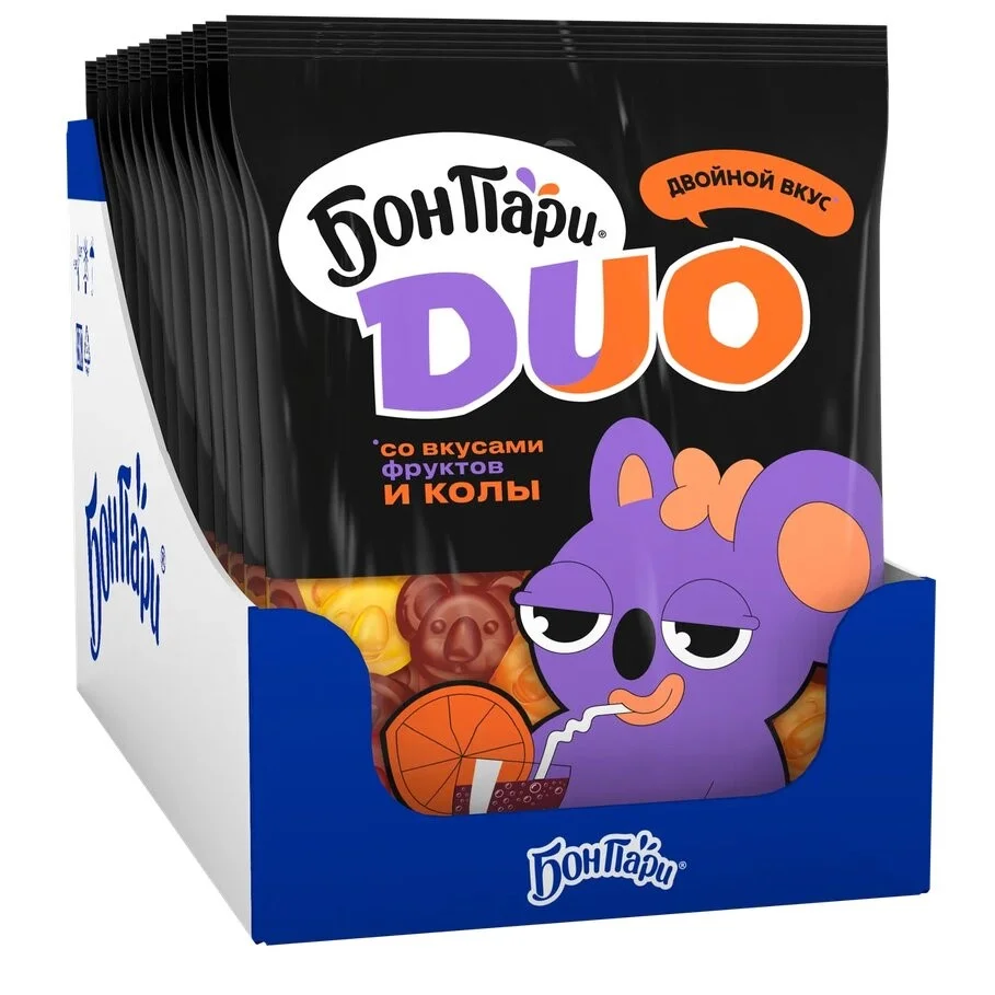 БОН ПАРИ® ДУО Сладкий джоуи. Мармелад жевательный со вкусами фруктов и колы