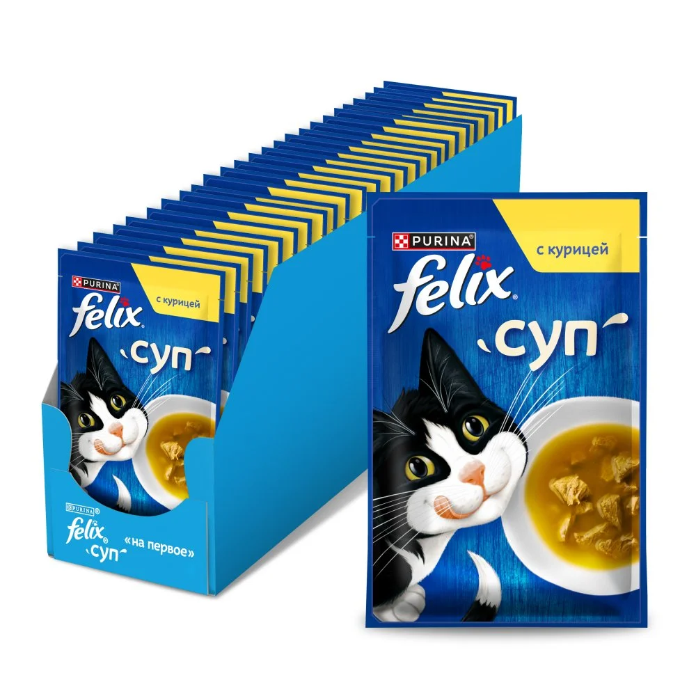 Влажный корм Felix Суп для взрослых кошек, с курицей, пауч, 48г