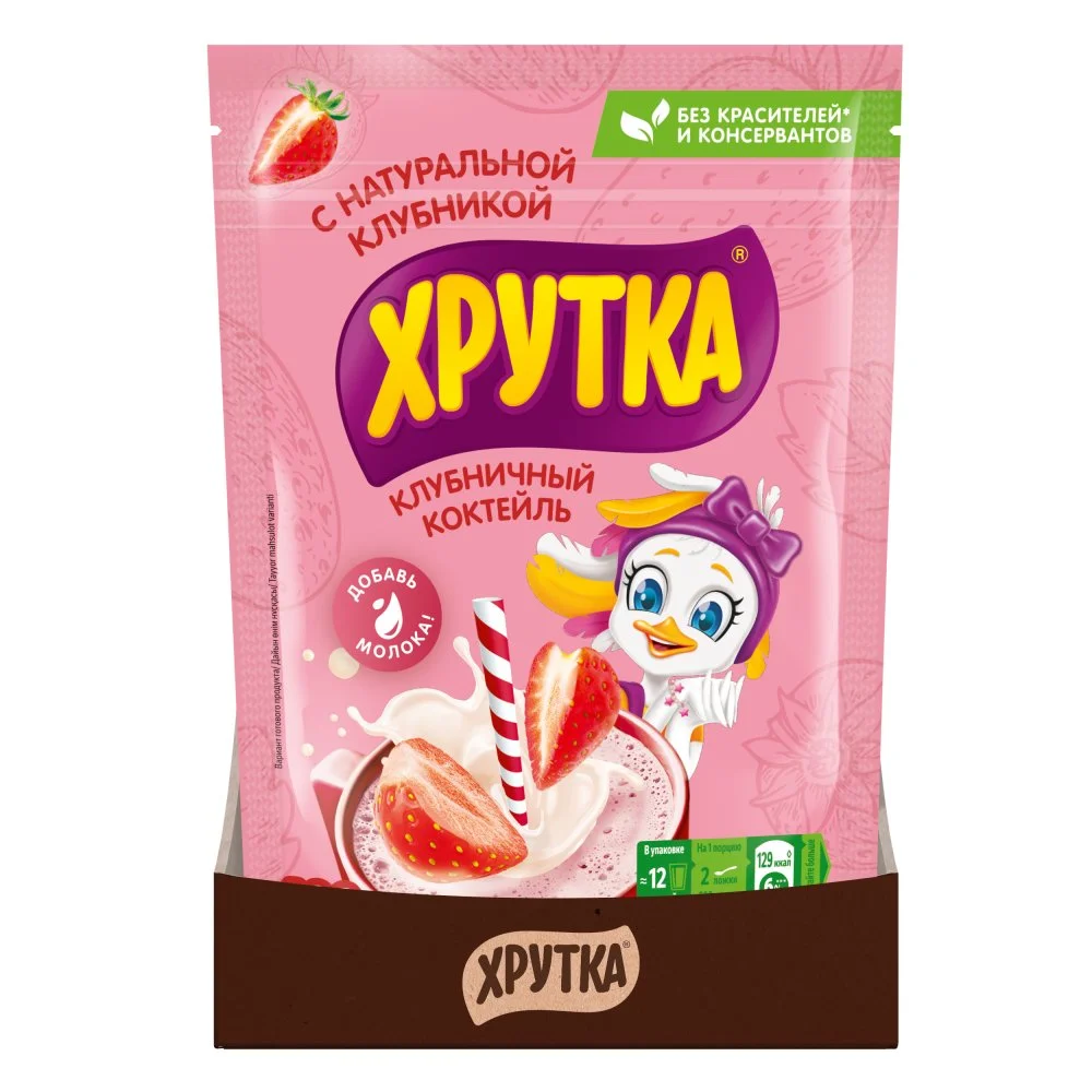 ХРУТКА®. Клубничная. Смесь сухая быстрорастворимая для клубничного  коктейля для питания детей дошкольного и школьного возраста.120г