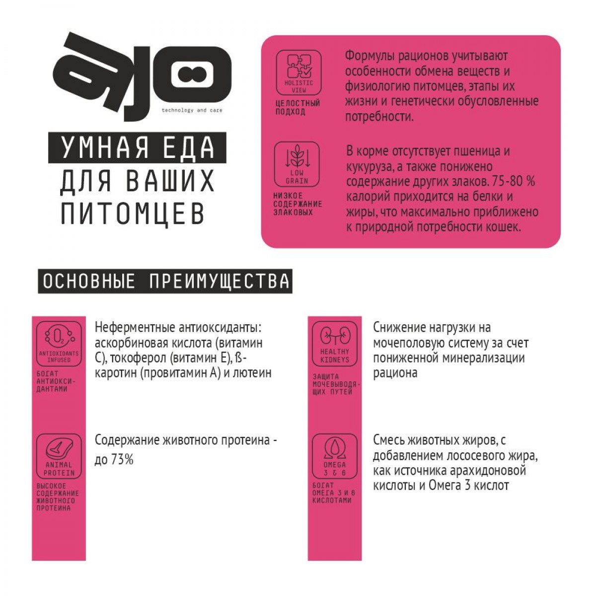 Сухой корм для взрослых кошек AJO SPECIAL LINE SKIN & HAIR, здоровая кожа и красивая шерсть, с лососем и индейкой, 400 гр