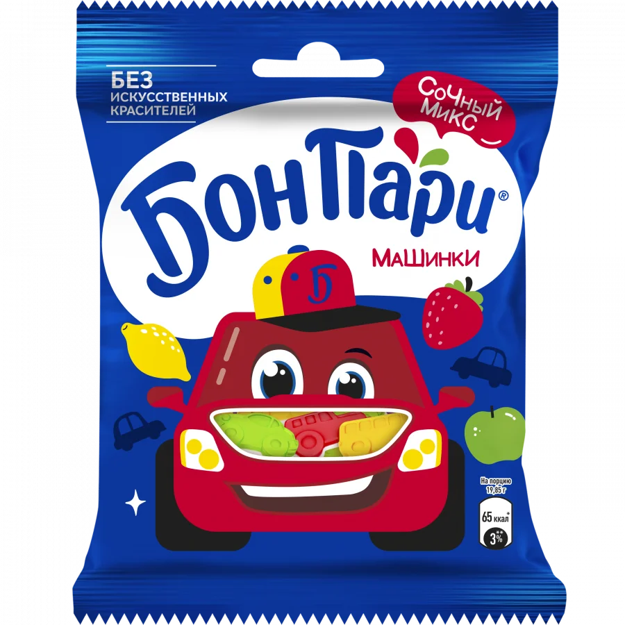 Бон Пари. Машинки. Мармелад жевательный фигурный со вкусом фруктов.