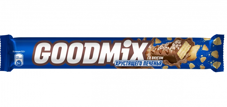 Goodmix® Crispy cookie taste. Молочный шоколад с начинкой со вкусом печенья и с хрустящей вафлей, декорированный. 47г