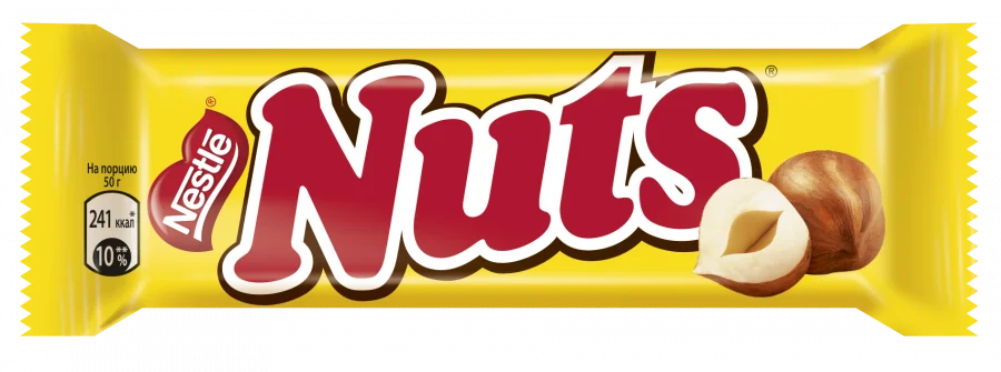 Nuts®.  Конфета с фундуком. Шоколадный батончик с фундуком 50г