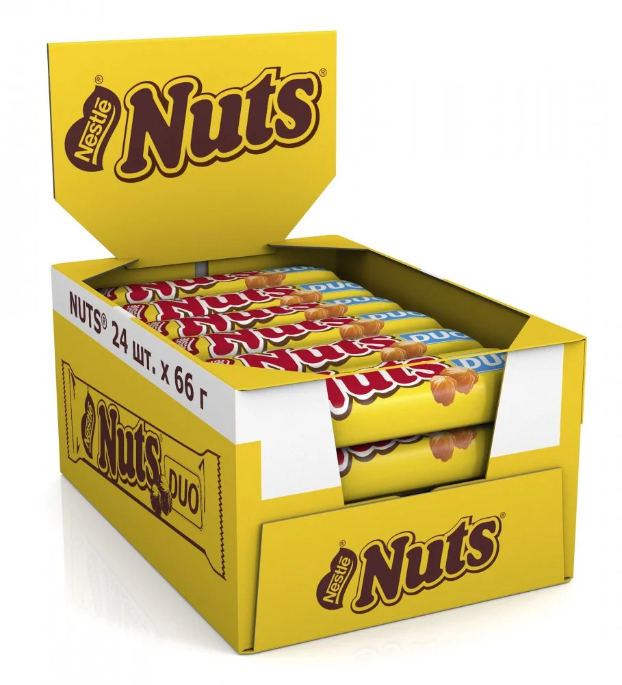 Nuts®. DUO. Конфета с фундуком. Шоколадный батончик с фундуком 66г