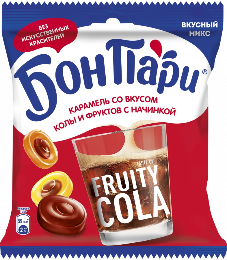 БОН ПАРИ®. Taste of Fruity Cola. Карамель со вкусом колы и фруктов с начинкой 200 г