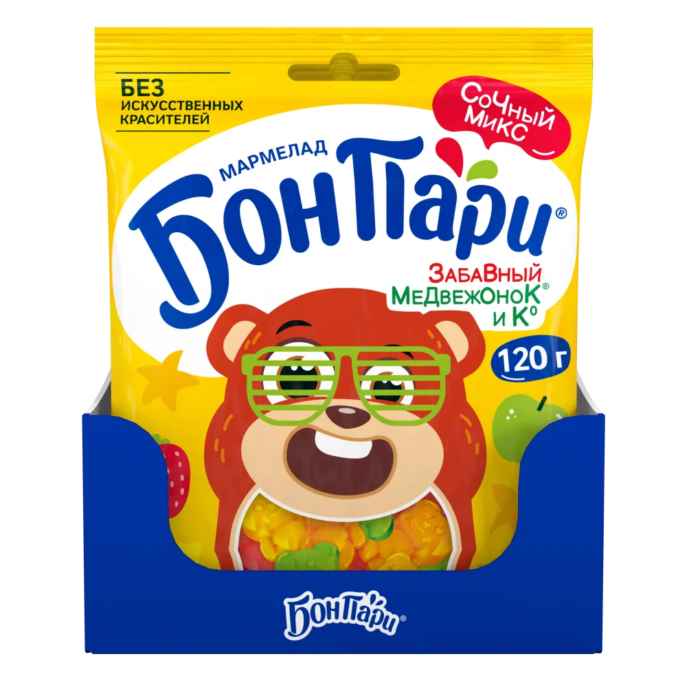 БОН ПАРИ®  ЗАБАВНЫЙ МЕДВЕЖОНОК ® И Ко. Мармелад жевательный фигурный со вкусом фруктов 120г