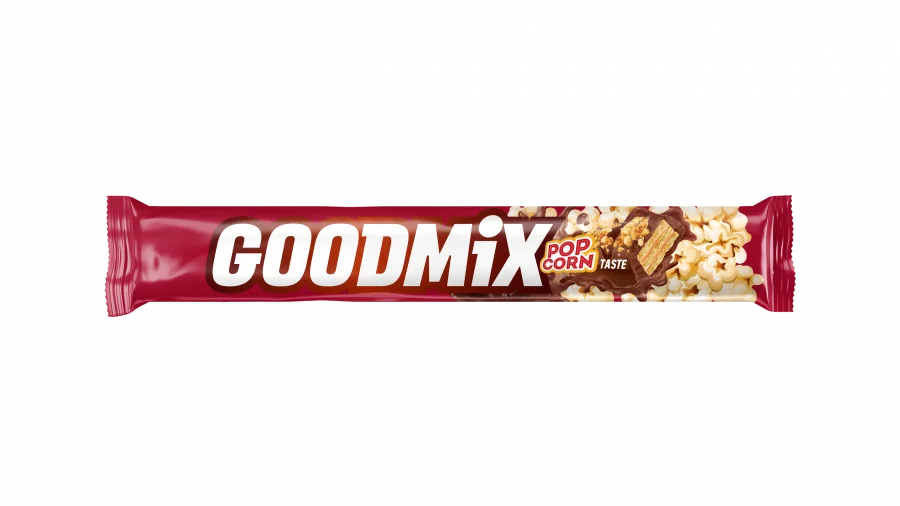 GOODMIX. Popcorn taste. Молочный шоколад со вкусом попкорна с начинкой с хрустящей вафлей, декорированный