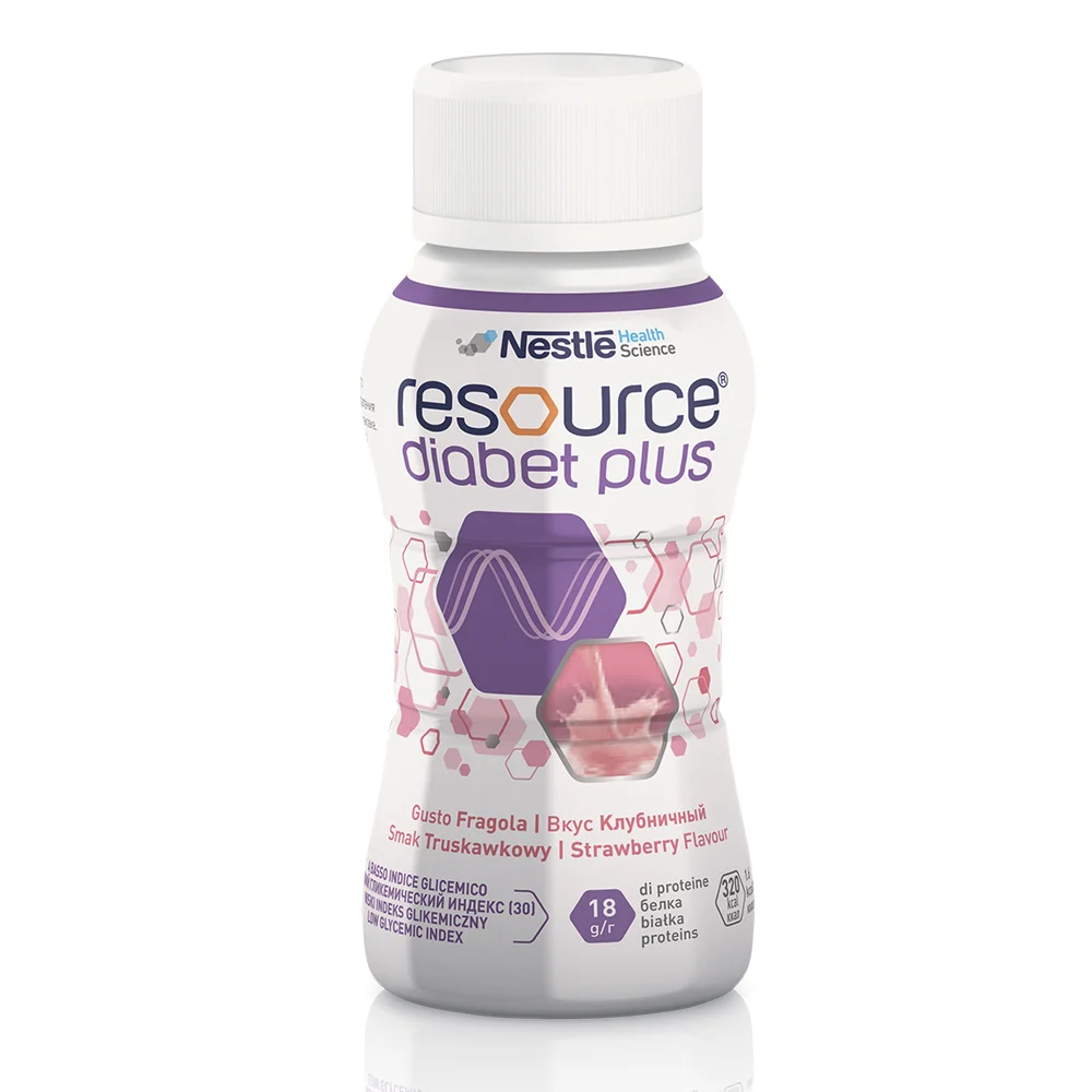 Resource® Diabet Plus  (Ресурс Диабет Плюс), жидкая смесь со вкусом клубники, 4 шт х 200 мл