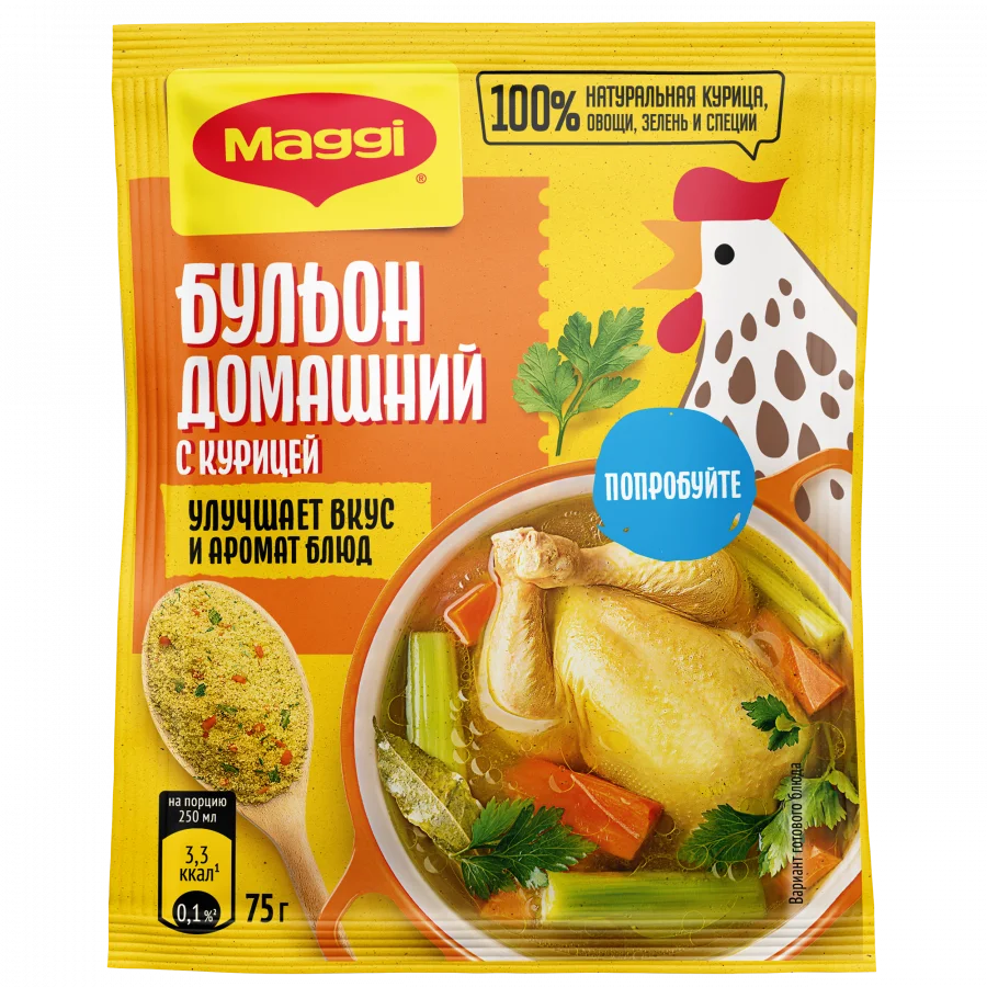 МАГГИ®. Домашний. Бульон с курицей, овощами и зеленью, в порошке. 75 г