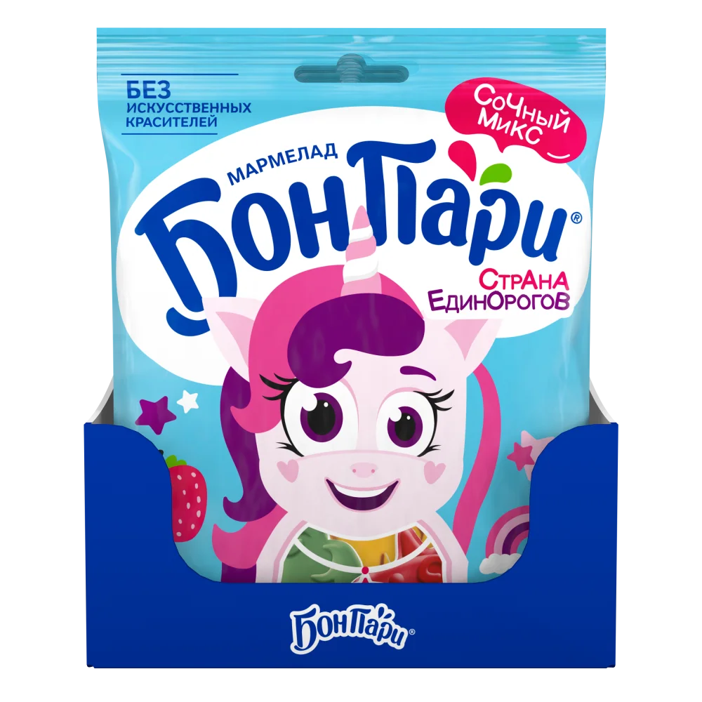 БОН ПАРИ®  СТРАНА ЕДИНОРОГОВ. Мармелад жевательный фигурный со вкусом фруктов 100 г