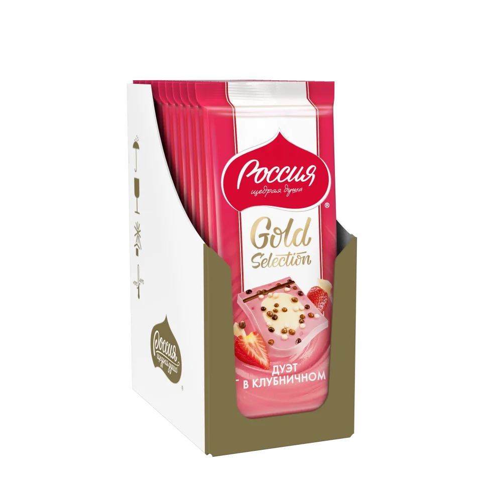 «Россия» — Щедрая Душа!® Gold Selection. Дуэт в клубничном. Белый шоколад с клубникой декорированный. 85г