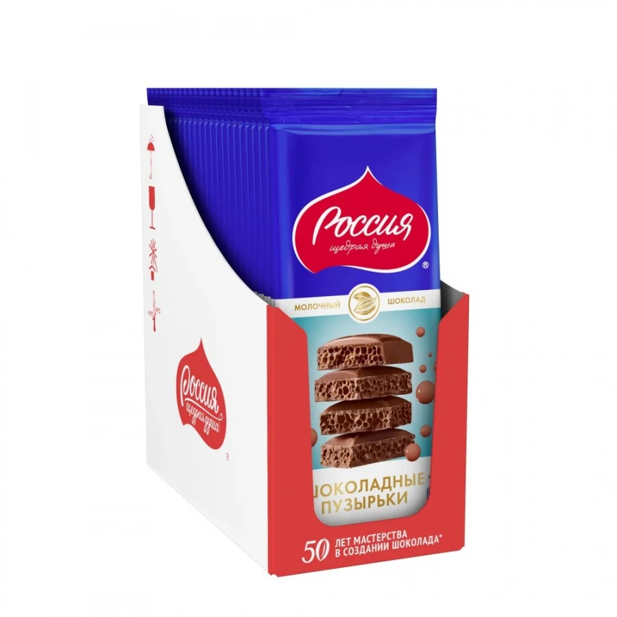 «Россия» - щедрая душа!®. Шоколадный пузырьки. Шоколад молочный пористый. 75г