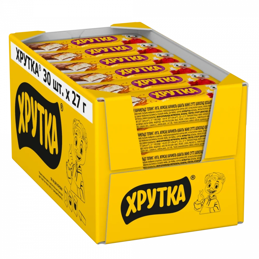 Хрутка. Нуга и карамельный топинг. Конфета с нугой, мягким карамельным слоем и молочным шоколадом 27г