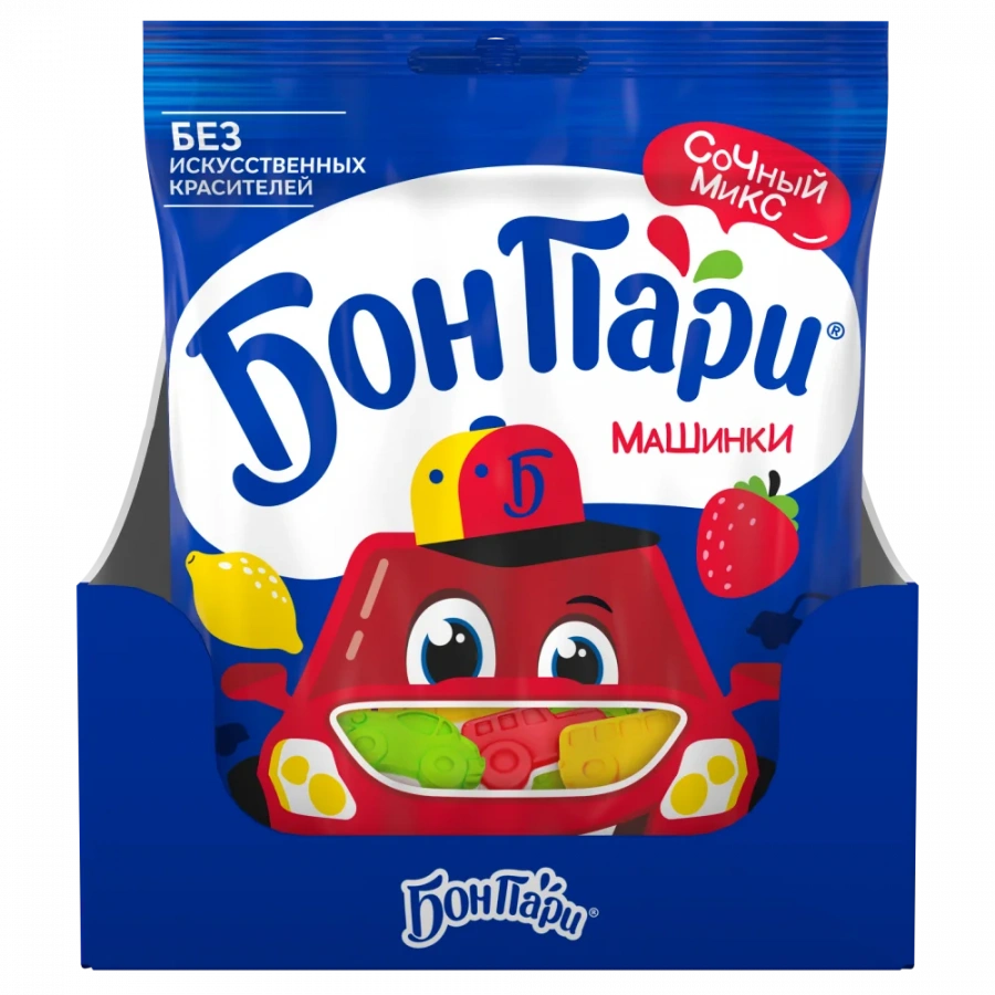 Бон Пари. Машинки. Мармелад жевательный фигурный со вкусом фруктов.