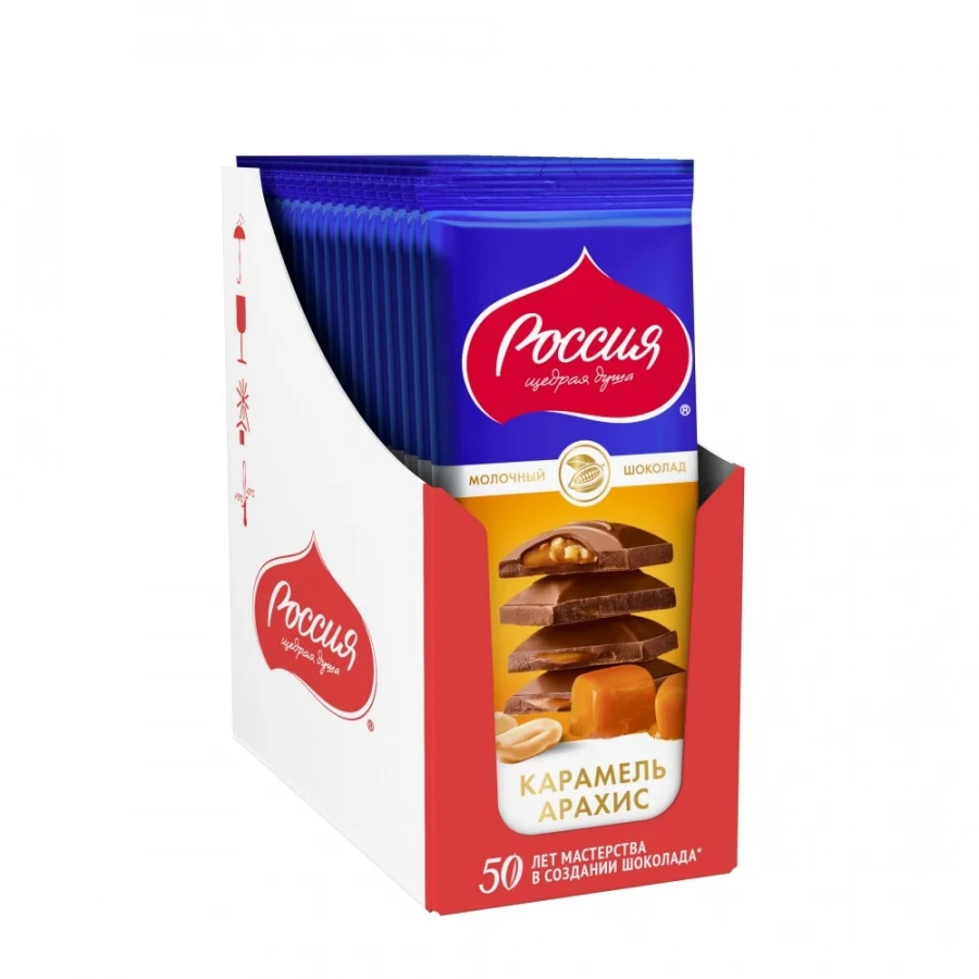 «Россия» - щедрая душа!®. Молочный шоколад с карамелью и арахисом 82г