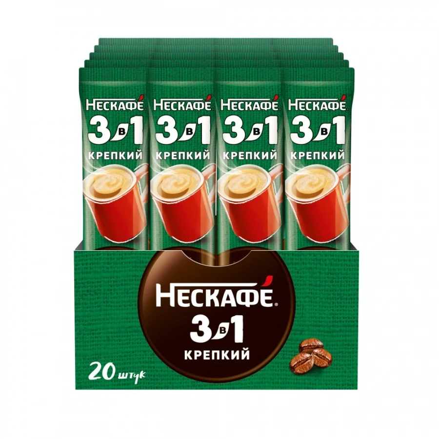 14,5 г х 20 шт. Шоубокс. NESCAFÉ® 3в1 Крепкий. Напиток кофейный, растворимый, порционный