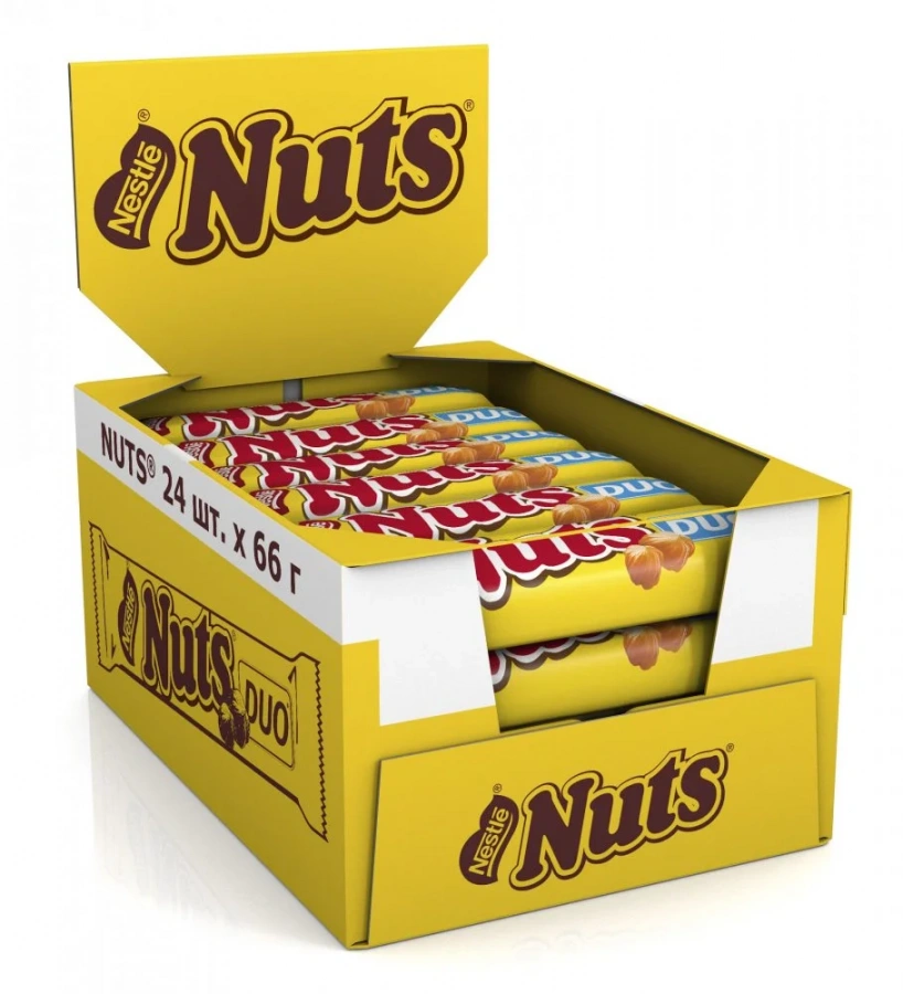 Nuts®. DUO. Конфета с фундуком. Шоколадный батончик с фундуком 66г