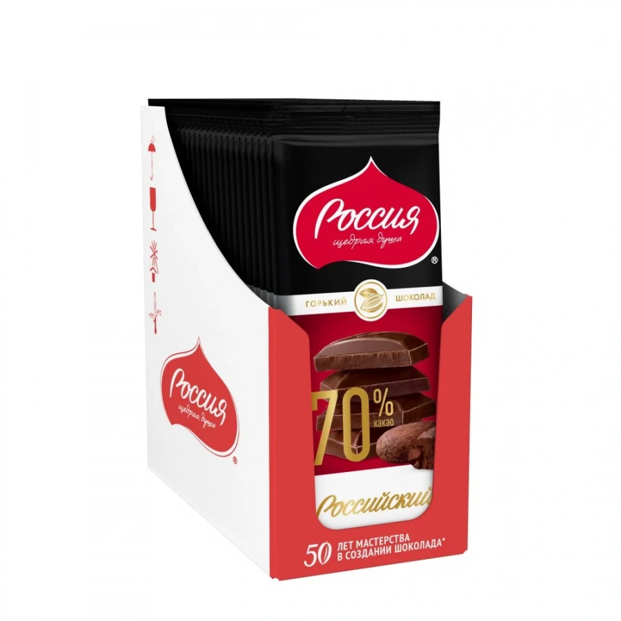 РОССИЙСКИЙ Горький шоколад с 70 % содержанием какао-продуктов, 82г