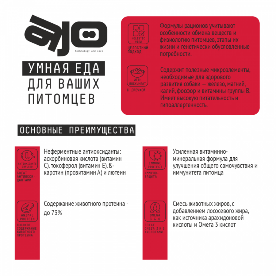 Сухой корм для взрослых собак крупных пород AJO BASIC LINE MAXI ADULT с олениной, индейкой и гречкой, 2 кг