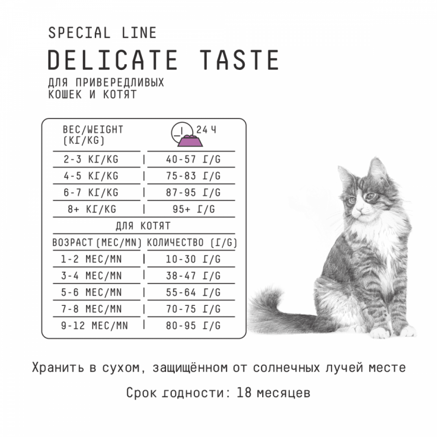 Сухой корм для привередливых кошек и котят AJO SPECIAL LINE DELICATE TASTE с индейкой, 400 гр